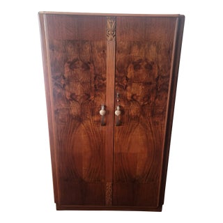 1930s Antique Art Deco Armoire Wardrobe Burl Burr Walnut For Sale