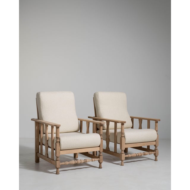 Pair of French Oak Reclining Armchairs with Bouclé Upholstery, Antique, France, Circa 1940 For Sale - Image 15 of 17