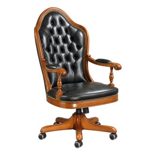 Italian Leather Tufted Executive Swivel Desk Chair For Sale