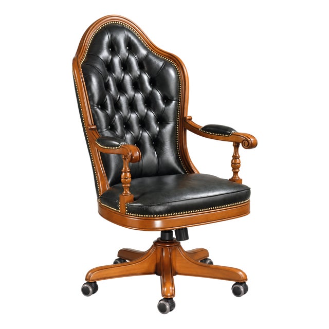 Italian Leather Tufted Executive Swivel Desk Chair For Sale