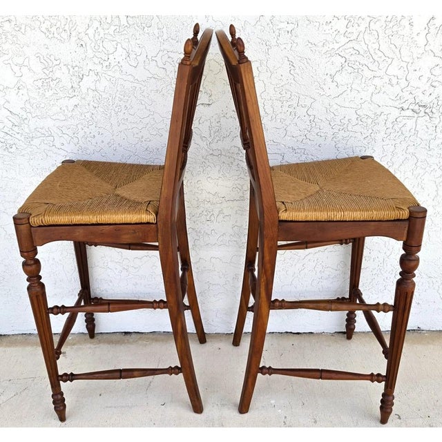 Ethan Allen Country French Wheat Sheaf Back Rush Seat Bar Stools Set of 2 For Sale - Image 11 of 18