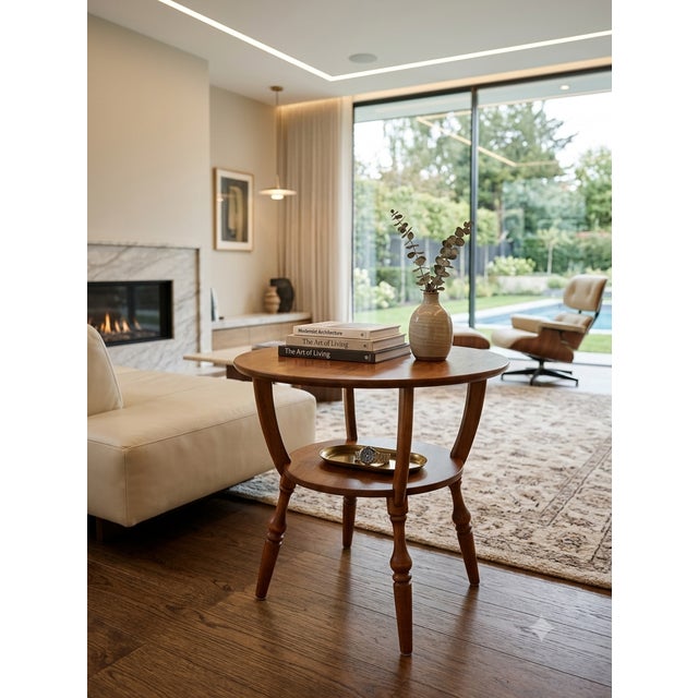 Mid-Century Modern Mid Century Bucks County Two-Tier Provincial Solid Cherry Gueridon Accent Table For Sale - Image 3 of 9