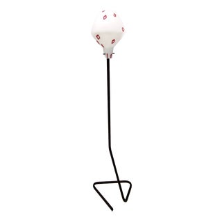 Vintage Floor Lamp with Encased Glass Shade with Red Geometrical Motifs, Italy, 1950s For Sale
