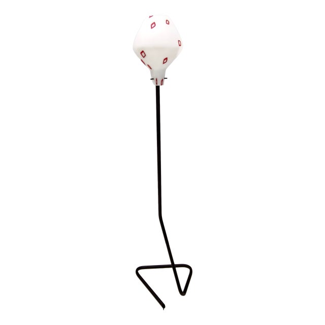 Vintage Floor Lamp with Encased Glass Shade with Red Geometrical Motifs, Italy, 1950s For Sale