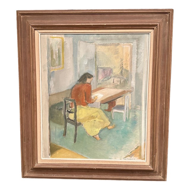 Sigge Ljungkvist, The Letter Writer, 1947, Oil on Canvas, Framed For Sale