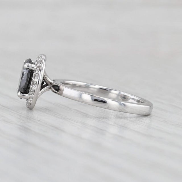 2010s 1.77ctw Black White Diamond Halo Ring 14k White Gold Size 8.25 Engagement For Sale - Image 5 of 7