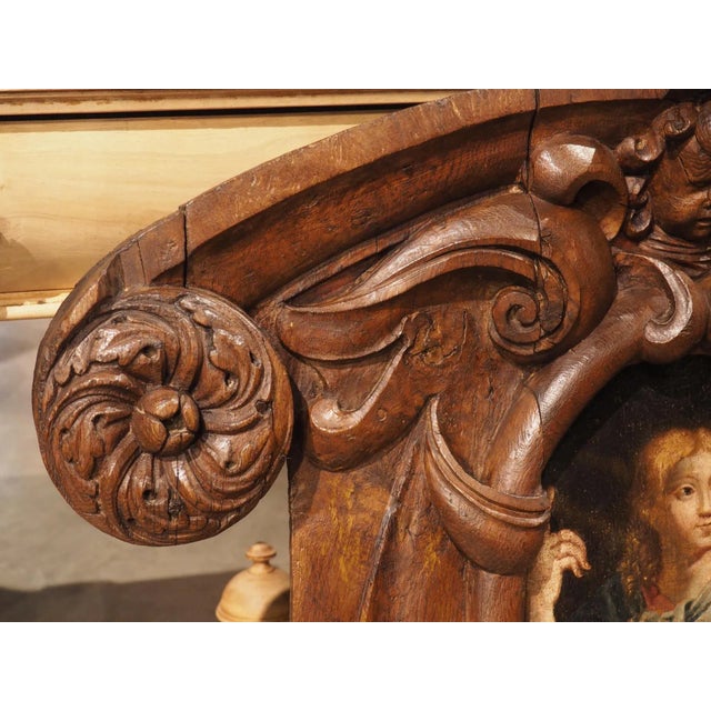 17th Century 17th Century French Carved Oak Cartouche Panel With Portrait Painting For Sale - Image 5 of 12