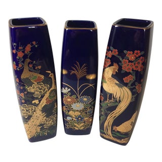 1980s Blue Japanese Vases - Set of 3 For Sale