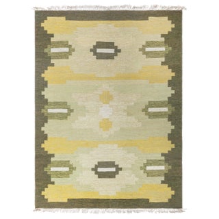 Doris Leslie Blau Vintage Scandinavian Geometric Light Beige Flatweave Wool Rug For Sale