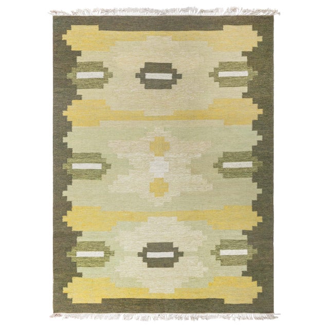 Doris Leslie Blau Vintage Scandinavian Geometric Light Beige Flatweave Wool Rug For Sale