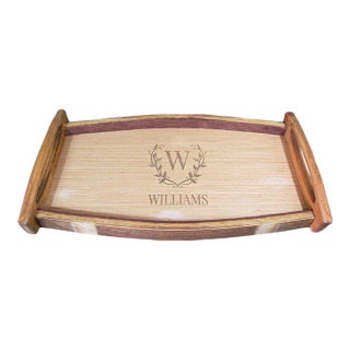 Pinecone Home Reclaimed Wine Barrel Stave Serving Tray, Williams Monogram For Sale