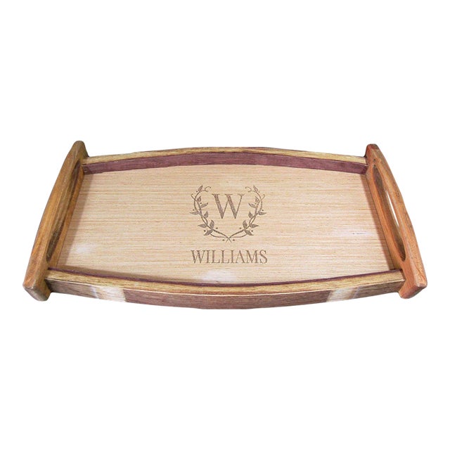 Pinecone Home Reclaimed Wine Barrel Stave Serving Tray, Williams Monogram For Sale