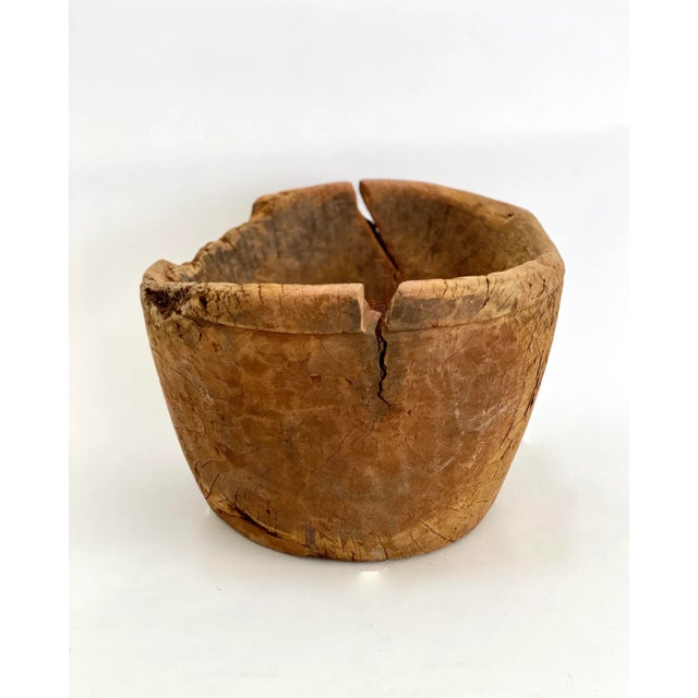Large hand-carved rustic tree trunk wood planter has great organic texture. A liner is recommended for interior use....