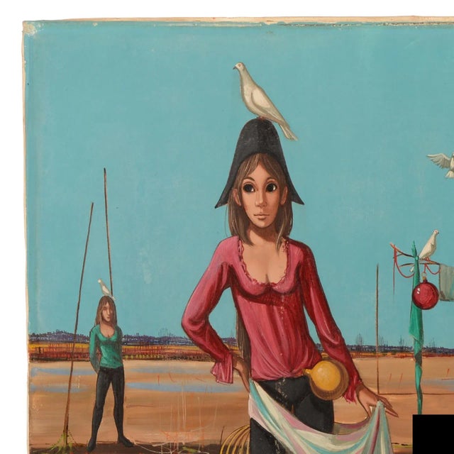 Wonderful mid-century French surrealist painting by artist Jean-Pierre Serrier. J.P. Serrier (1934-1989) was born in...