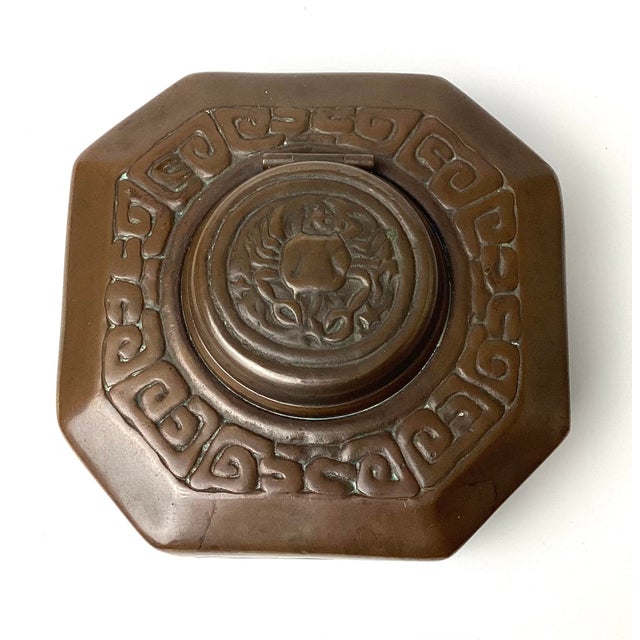 Arts & Crafts Early 1900s Tiffany Studios New York Zodiac Bronze Inkwell For Sale - Image 3 of 9