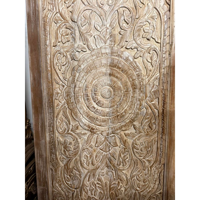 Carved Lotus Motif Solid Wood Sliding Barn Door, Double-Sided 96x36 For Sale - Image 4 of 8