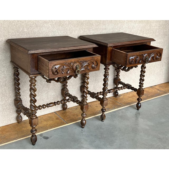 20th Century Pair of Solid Carved French Nightstands with Turned Columns For Sale - Image 18 of 18