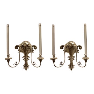 Myran Allan Luxury Lighting Neoclassical Style Antique Silver Finished Bronze Wall Sconces Pair For Sale