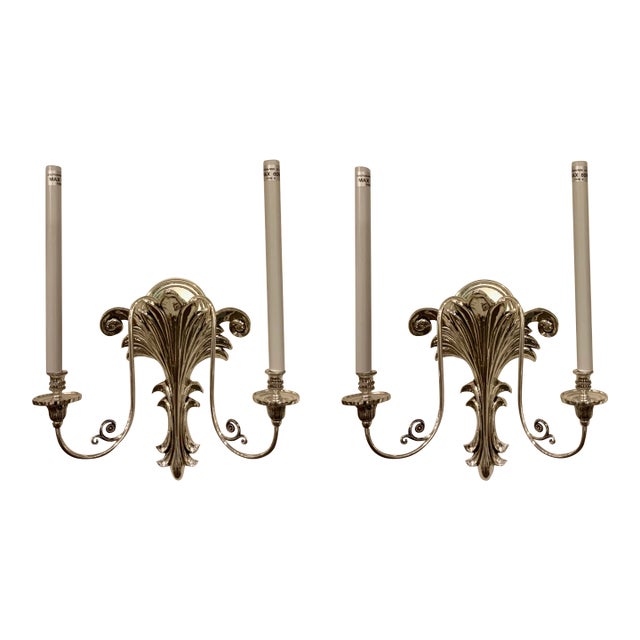 Myran Allan Luxury Lighting Neoclassical Style Antique Silver Finished Bronze Wall Sconces Pair For Sale
