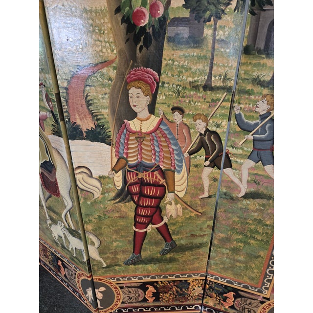 Late 20th Century Beautiful Italian Hand Painted Folding Screen of Peasants For Sale - Image 12 of 18