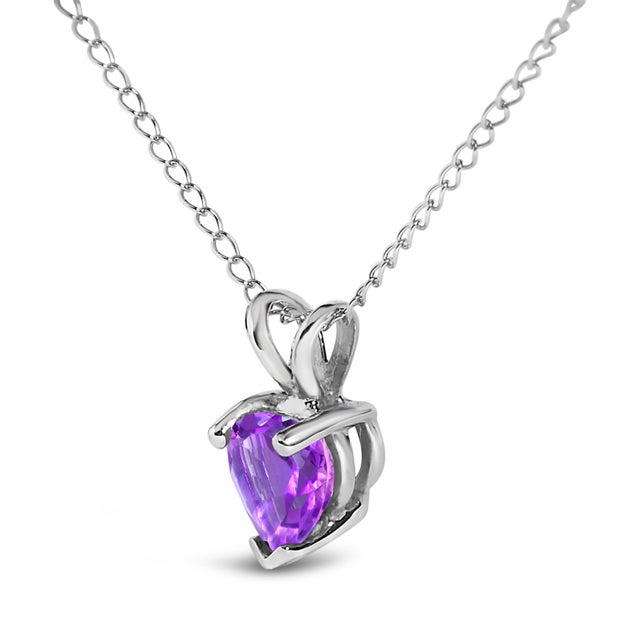 Contemporary 14K White Gold 5X5 MM Heart Shaped Purple Amethyst Solitaire Pendant Necklace For Sale - Image 3 of 5