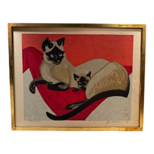 Sekino, Jun'ichirô (1914-1988) Original Woodblock Print Depicting Siamese Cats, Signed