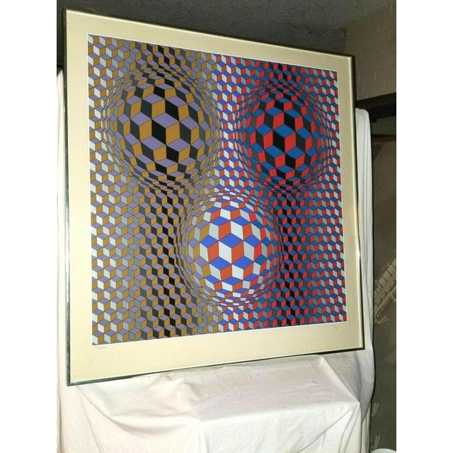 1980 "Nebulous" Op Art Abstract Silkscreen by Victor Vasarely, Framed For Sale - Image 10 of 13