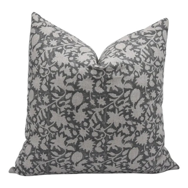 Fabdivine Artisan Block Print Throw Pillow Cover 14x14 Inch Thick Linen-Manikarnika For Sale