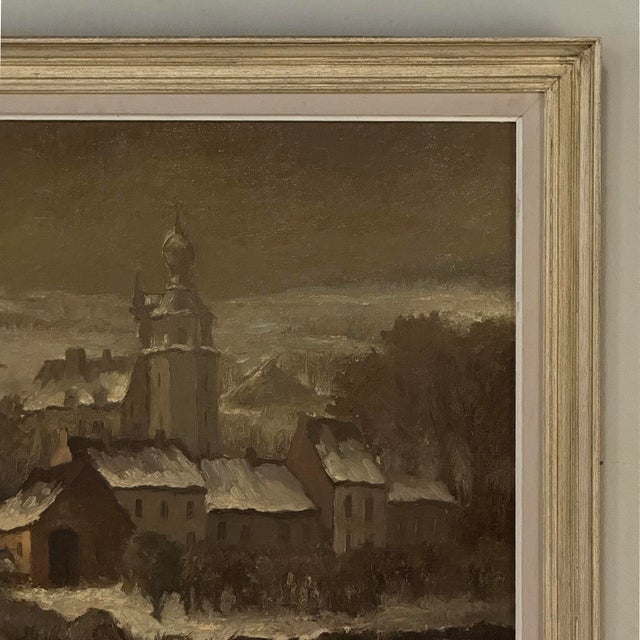 Taupe Framed Oil Painting on Board by Maurice Fourneau (1900-1990) 'Winter Village' For Sale - Image 8 of 15