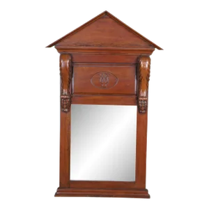 Late 20th Century American Classical Empire Style Over Mantel Mahogany Trident Pediment Mirror