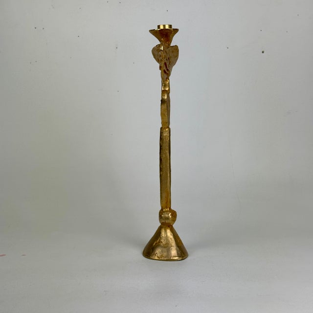 1990s Pierre Casenove for Fondica France Tall Vintage 1990s Signed Gilt Bronze Bird & Heart Candlestick For Sale - Image 5 of 8