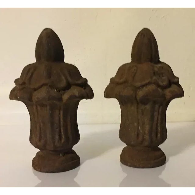American Antique 19th Century American Empire Solid Cast Iron Urn Form Gate Fence Finials - A Pair For Sale - Image 3 of 13