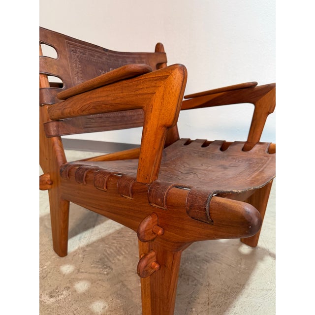 1960s Set of 2 Mid Century Angel Pazmino Hand Tooled Leather Sling Safari Chairs For Sale - Image 12 of 12