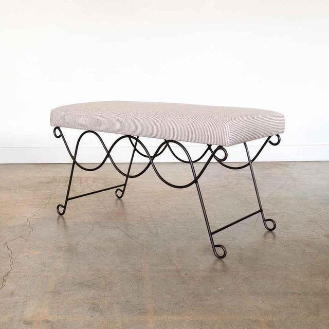 French Panoplie Iron Double Loop Bench, Brown Stripe For Sale - Image 3 of 7