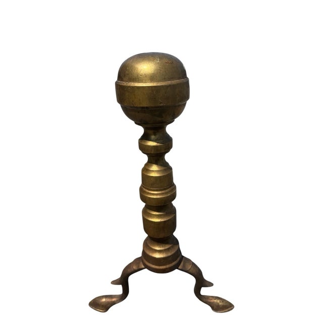Metal Antique Brass Ball Finial Fireplace Andirons Fire Dogs Pair Early 1900s For Sale - Image 7 of 18