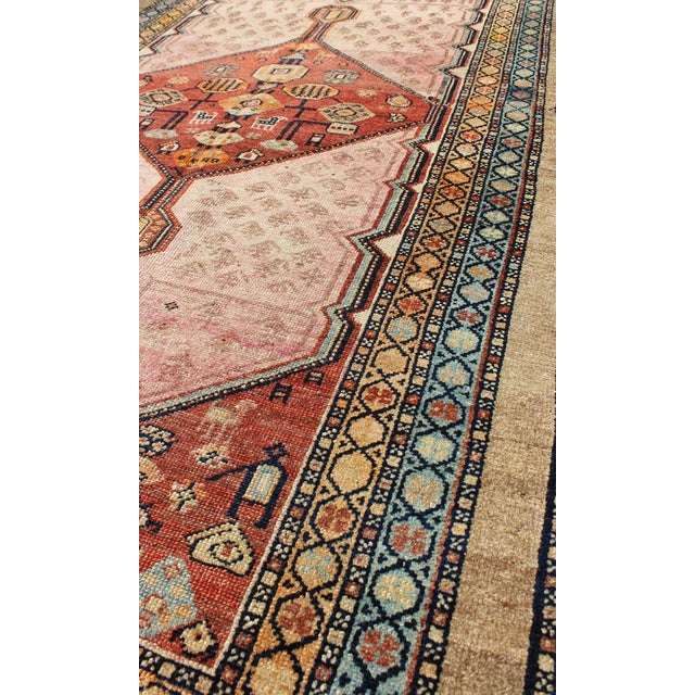 Antique Persian Serab Rug With Geometric Medallion Design in Tan and Pink 3'4"x6'3" For Sale - Image 4 of 8