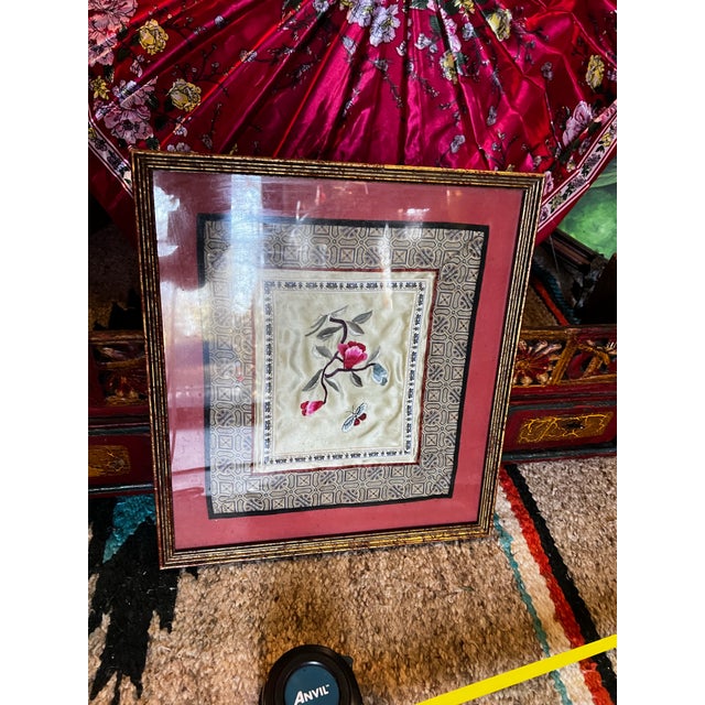 Asian Hand Embroidered Vintage Asian Style Silk Artwork, Framed For Sale - Image 3 of 8