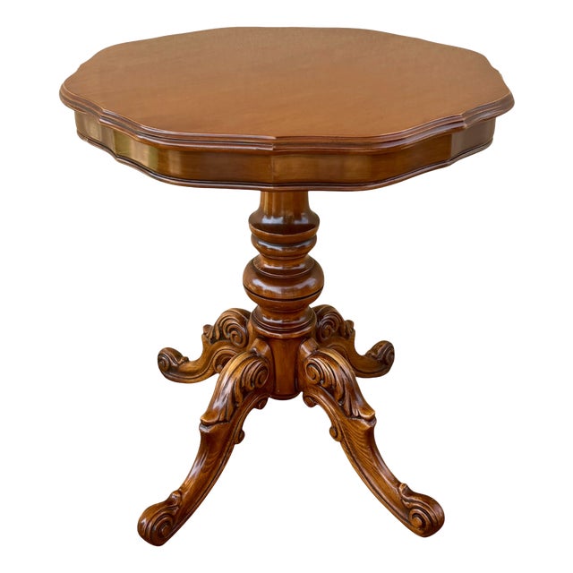 20th Century Spanish Carved Wood Pedestal Side Table, 1950 For Sale