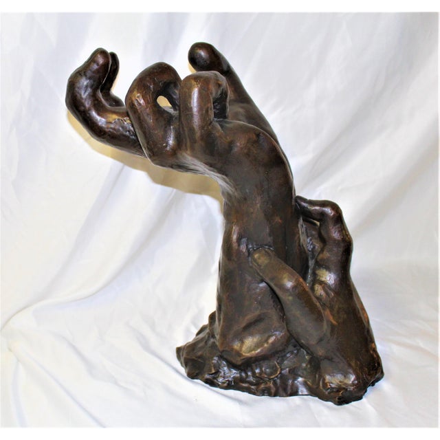 1990s Art Nouveau Sculpture of Hands Bronze Casting after Rodin Impressionism style For Sale - Image 11 of 18