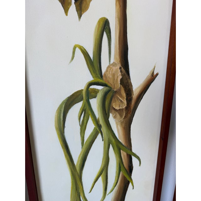 1970’s Vintage Heon Tropical Botanical and Bird Oil on Canvas Paintings – Set of 4 Panels For Sale - Image 9 of 12