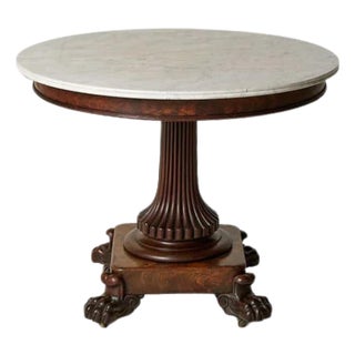19th Century Flemish Oak Pedestal Table With White Marble Top For Sale