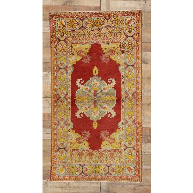 Ruby Red Antique Turkish Oushak Rug - 03'03 X 06'00 For Sale - Image 8 of 9