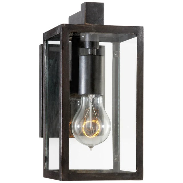 Chapman & Myers for Visual Comfort Signature Fresno Framed Short Sconce in Aged Iron with Clear Glass For Sale