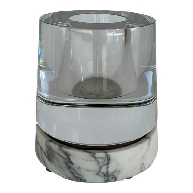 Revelation Modern Carrara Marble Optic Candleholder/Vase For Sale