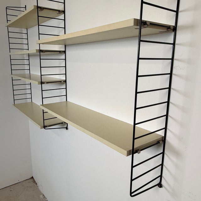 Wood Vintage Wall Rack with Off-White Shelves from Kajsa & Nils Nisse Strinning, 1960s For Sale - Image 7 of 9