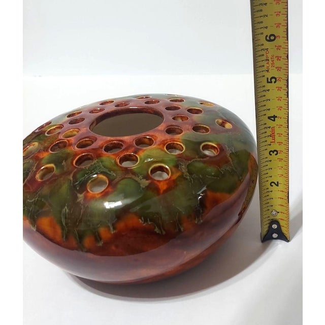 Ceramic Late 20th Century Flo Westfall Ceramic Drip Glaze Vase Flower Frog Arrangement Green Brown For Sale - Image 7 of 8