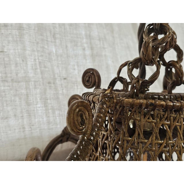 Italian Peacock Style Rattan Pendant Light, 1960s For Sale - Image 10 of 13