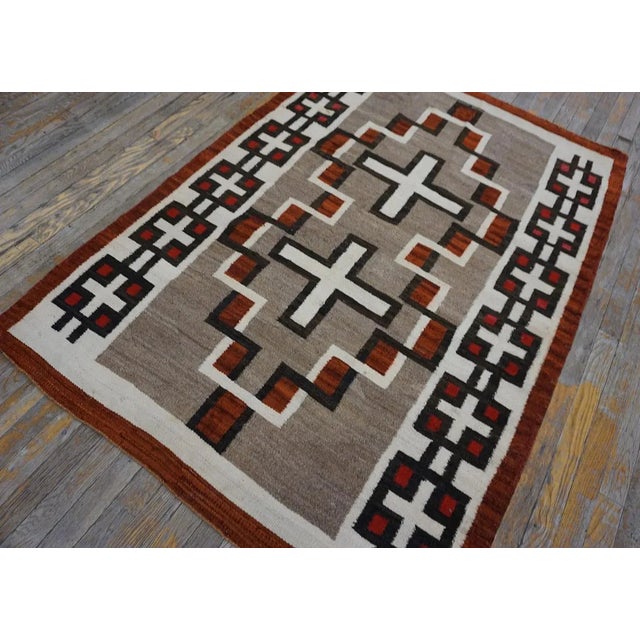 American 1920s Gray Geometric Antique American Navajo Carpet 4' X 5'9" Flatweave Wool Rug For Sale - Image 3 of 15