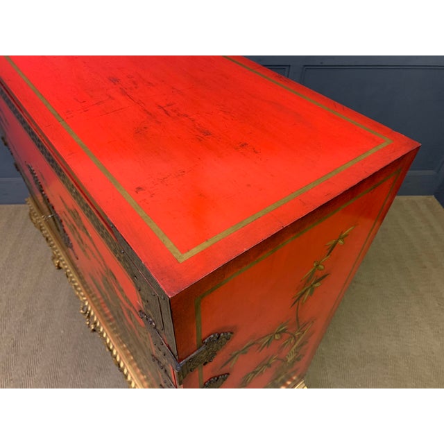 Red Lacquered Chinoiserie Cabinet on Stand, 1920 For Sale - Image 12 of 18
