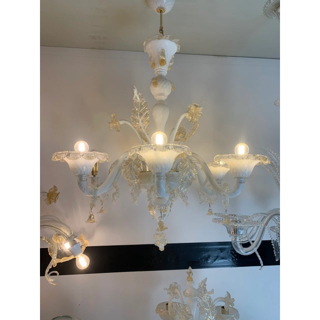 Milky and Gold Murano Glass Chandelier With Flowers and Leaves For Sale - Image 12 of 13